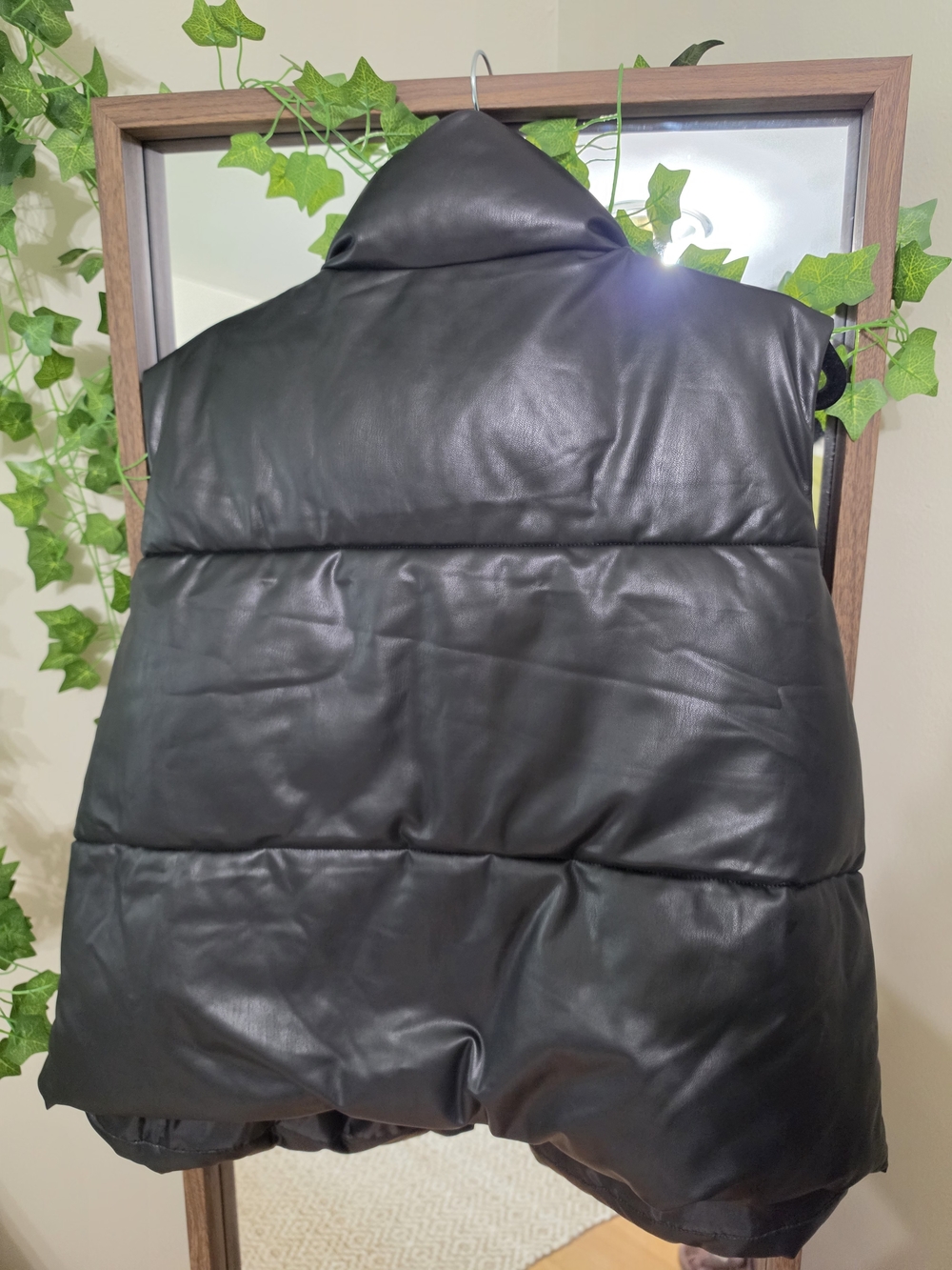 Old Navy Black Faux Leather Puffer Vest - Picture 2 of 2